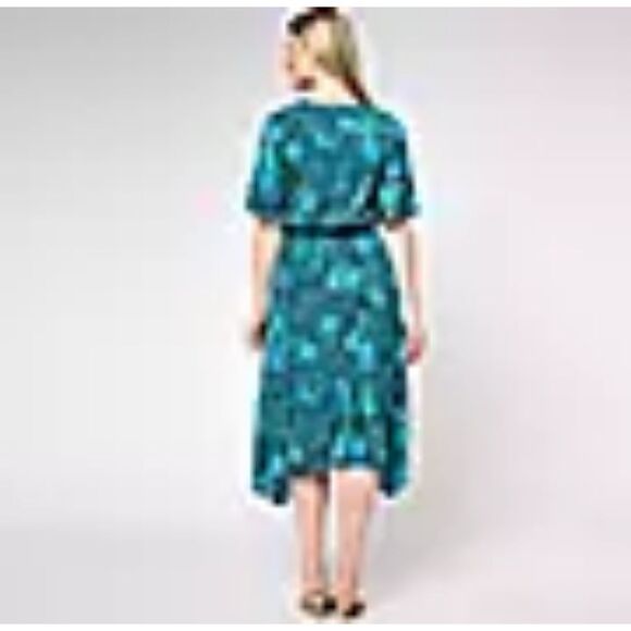 Isaac Mizrahi Chiffon Midi-Dress, Teal & Dark Green, Size Large - Picture 3 of 12